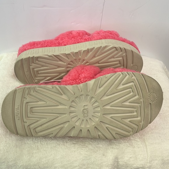 UGG Slippers Womens Size 9 Coral Pink Fluffita Fur Yeah Logo Slingback Sandals - Picture 4 of 4